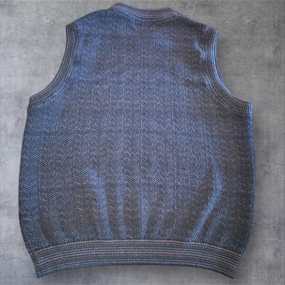 111 State Mens Sweater Vest Large Knit Sleeveless Blue Gray‎ Brown Blend